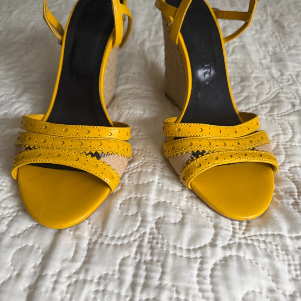 Burberry Yellow Women's Wedge Sandals - Stylish Strappy Summer Heels